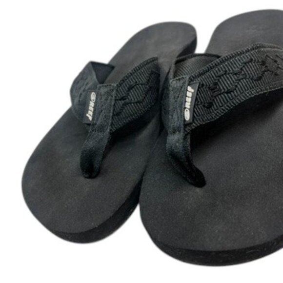 REEF BLACK FLIP FLOPS WOMENS 7 CUSHIONED BEACH SANDALS ARCH SUPPORT SHOES - Picture 4 of 12